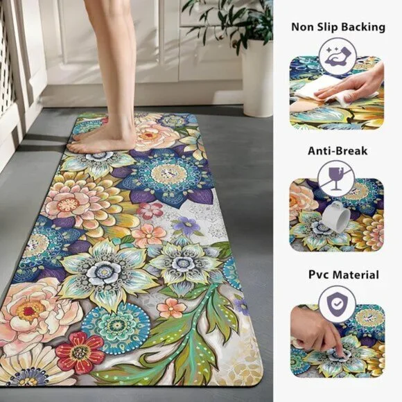 New 2PCS Floral Kitchen Rugs, Non-Slip Cushioned Anti-Fatigue Floor Mats - Picture 8 of 8